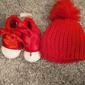 Baby knitted hat and booties set
